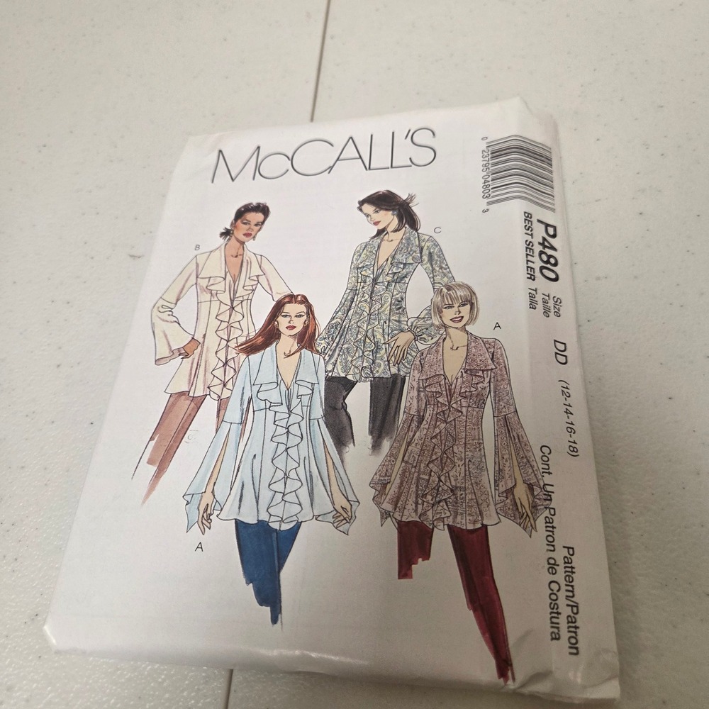 McCalls P480 Misses Ruffled Tunics Sewing Pattern Size DD 12-18 Boho Fairycore